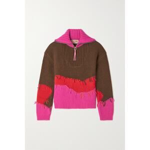 Andersson Bell Mountain Brown Wool Striped Wool-Blend Half-Zip Sweater Size XS